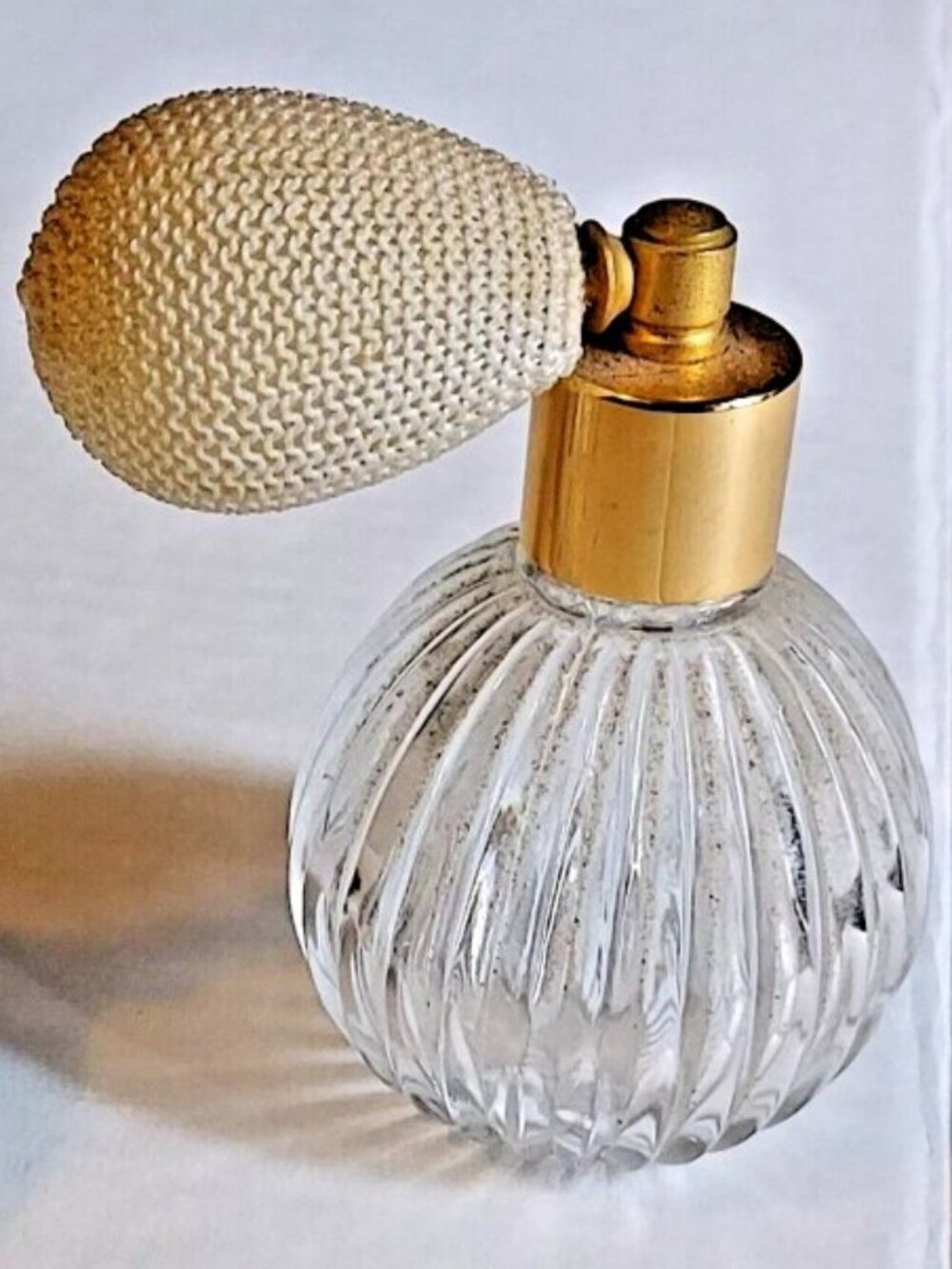 2 Perfume Bottle Set - Clear Round Ribbed Glass w/Butterfly Stopper & Atomizer